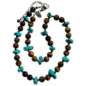 Vintage Signed Donna Dressler Turquoise and Tiger Eye Adjustable Necklace